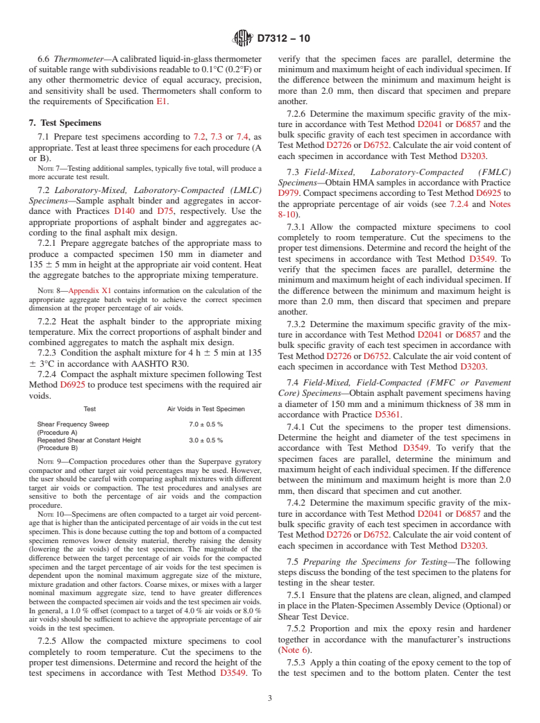 ASTM D7312-10 - Standard Test Method for Determining the Permanent Shear Strain and Complex Shear Modulus of Asphalt Mixtures Using the Superpave Shear Tester (SST) (Withdrawn 2019)