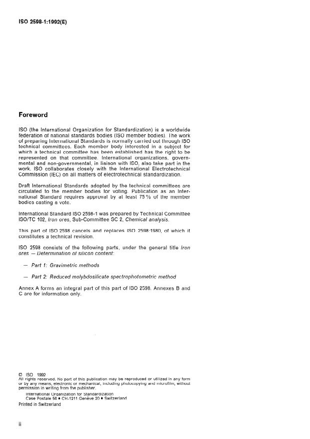 ISO 2598-1:1992 ISO 2598-1:1992 - Iron ores -- Determination of silicon content - Page 2 preview