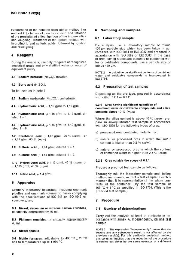 ISO 2598-1:1992 ISO 2598-1:1992 - Iron ores -- Determination of silicon content - Page 4 preview