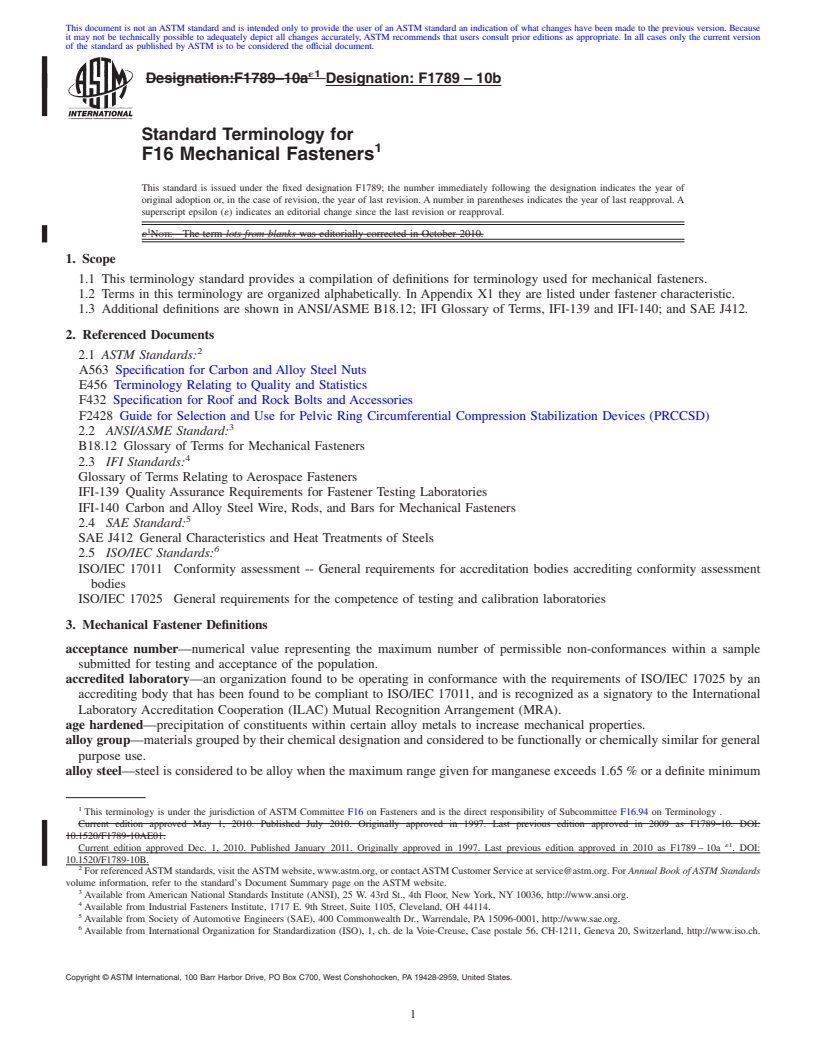 REDLINE ASTM F1789-10b - Standard Terminology for F16 Mechanical Fasteners