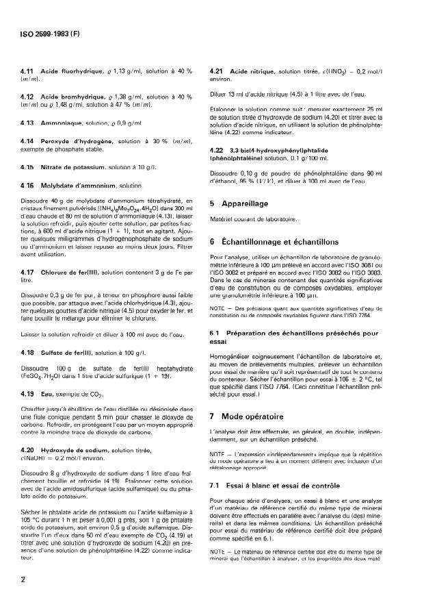 ISO 2599:1983 ISO 2599:1983 - Minerais de fer -- Dosage du phosphore -- Méthode titrimétrique - Page 4 preview