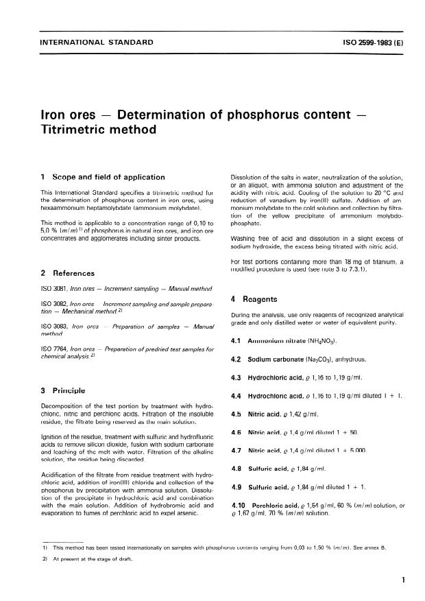 ISO 2599:1983 - Iron ores -- Determination of phosphorus content -- Titrimetric method
