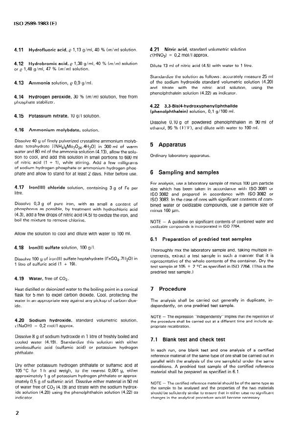 ISO 2599:1983 ISO 2599:1983 - Iron ores -- Determination of phosphorus content -- Titrimetric method - Page 4 preview