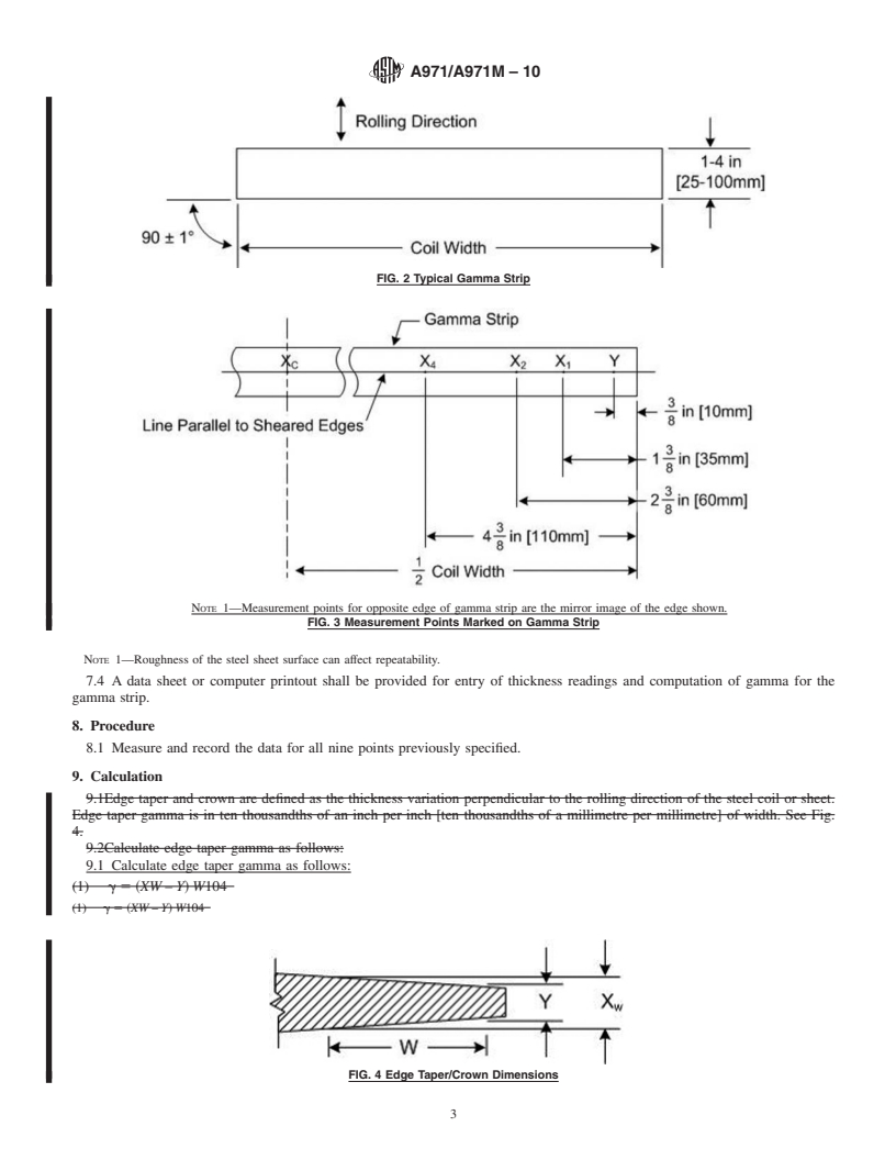 REDLINE ASTM A971/A971M-10 - Standard Test Method for Measuring Edge Taper and Crown of Flat-Rolled Electrical Steel Coils