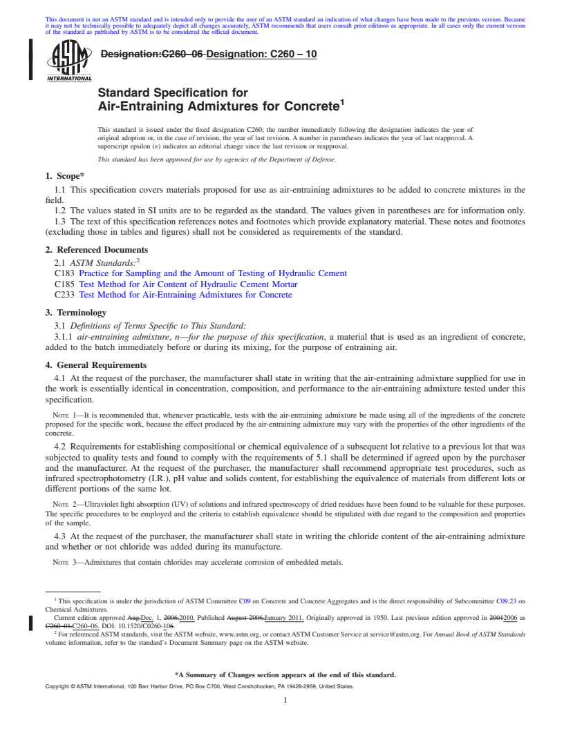 REDLINE ASTM C260-10 - Standard Specification for Air-Entraining Admixtures for Concrete