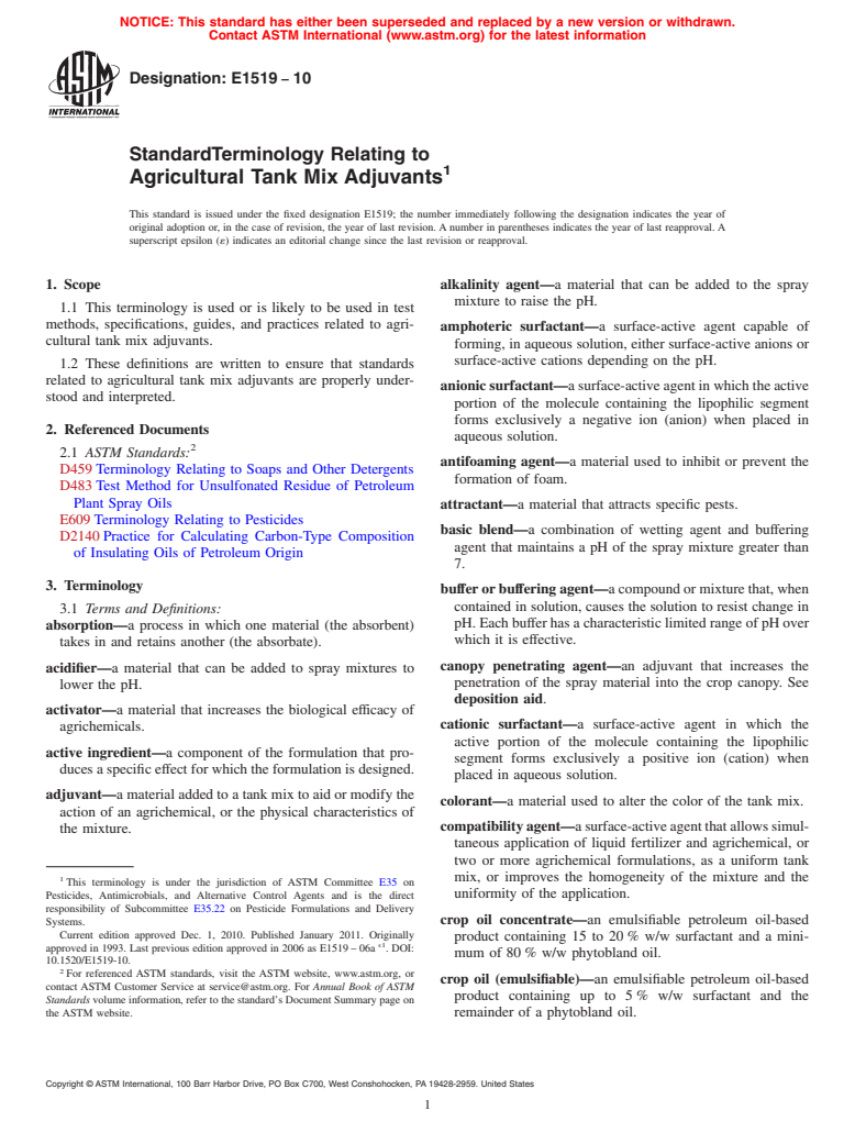 ASTM E1519-10 - Standard Terminology Relating to Agricultural Tank Mix Adjuvants
