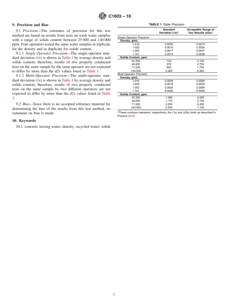 ASTM C1603-10 - Standard Test Method for Measurement of Solids in Water