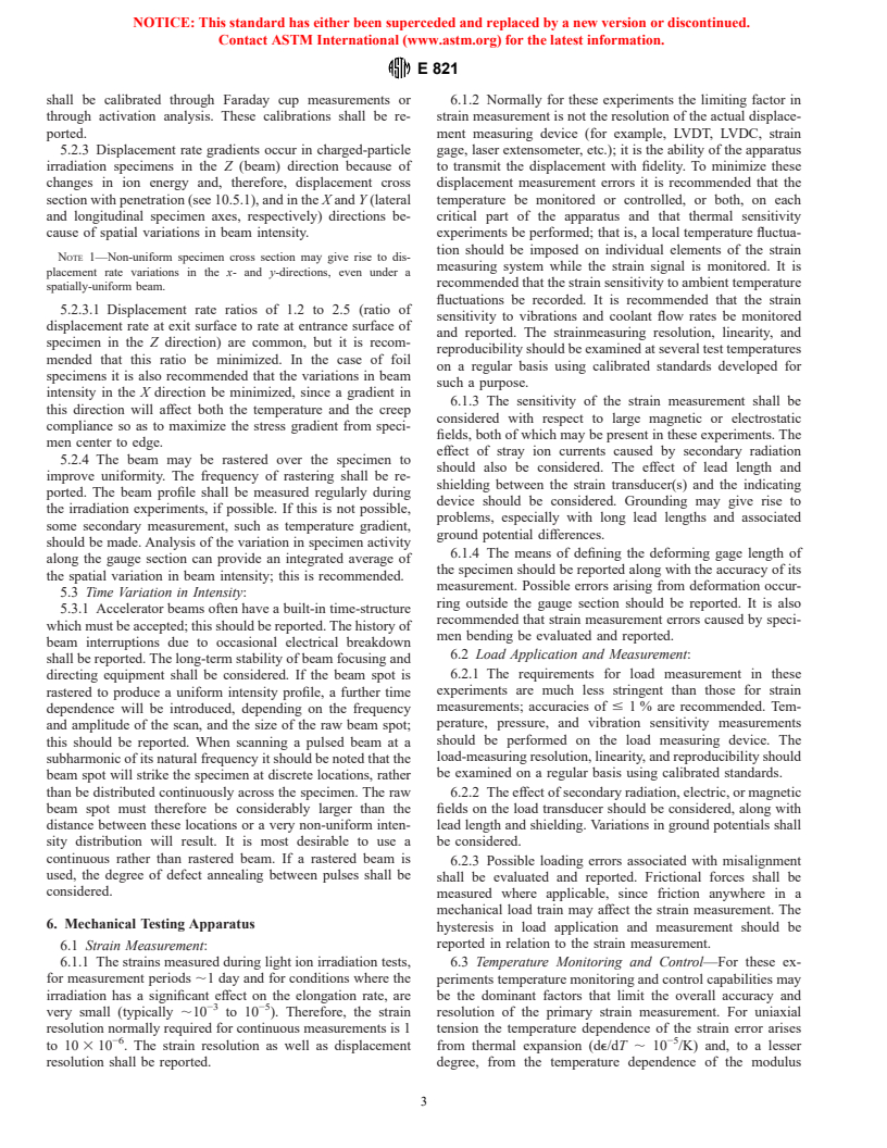 ASTM E821-96 - Standard Practice for Measurement of Mechanical Properties During Charged-Particle Irradiation