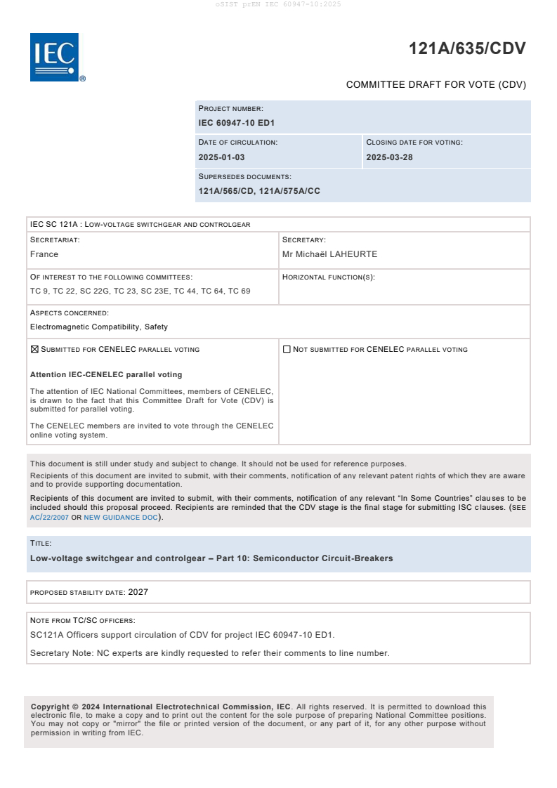 prEN IEC 60947-10:2025 - BARVE