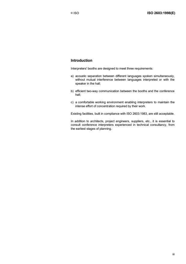 ISO 2603:1998 - Booths for simultaneous interpretation -- General characteristics and equipment