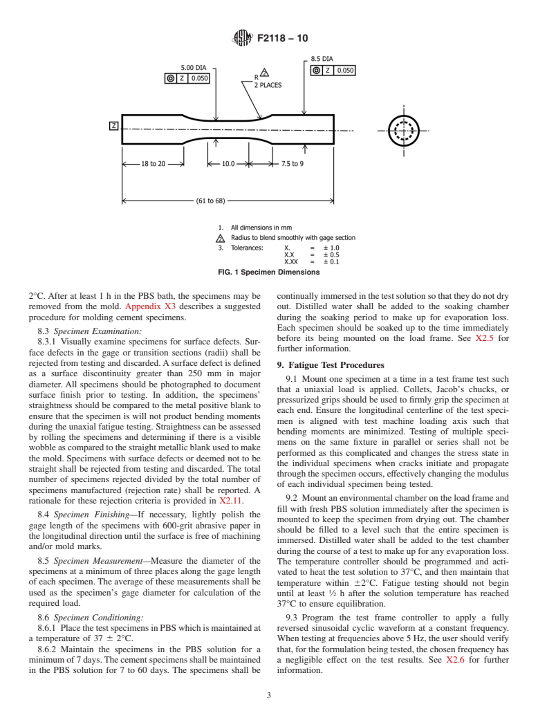 ASTM F2118-10 - Test Method for Constant Amplitude of Force Controlled Fatigue Testing of Acrylic Bone Cement Materials