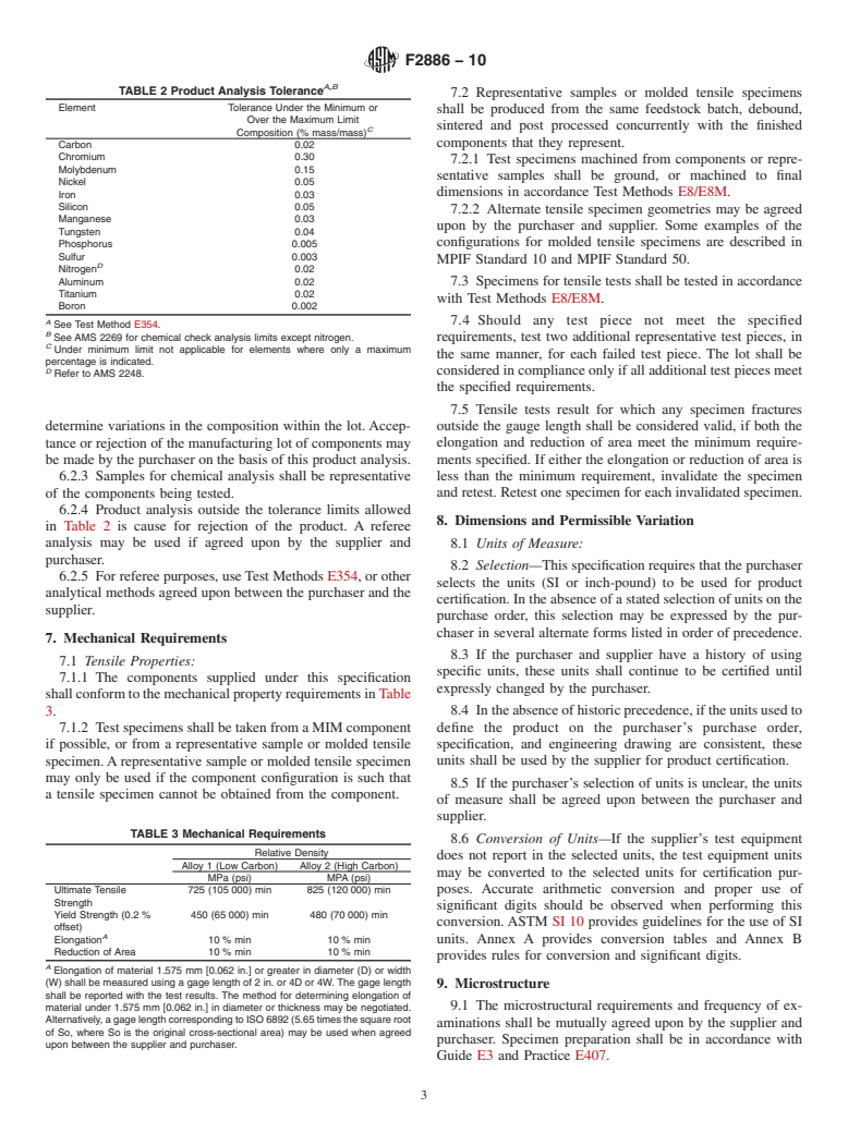 ASTM F2886-10 - Standard Specification for Metal Injection Molded Cobalt-28Chromium-6Molybdenum Components for Surgical Implant Applications