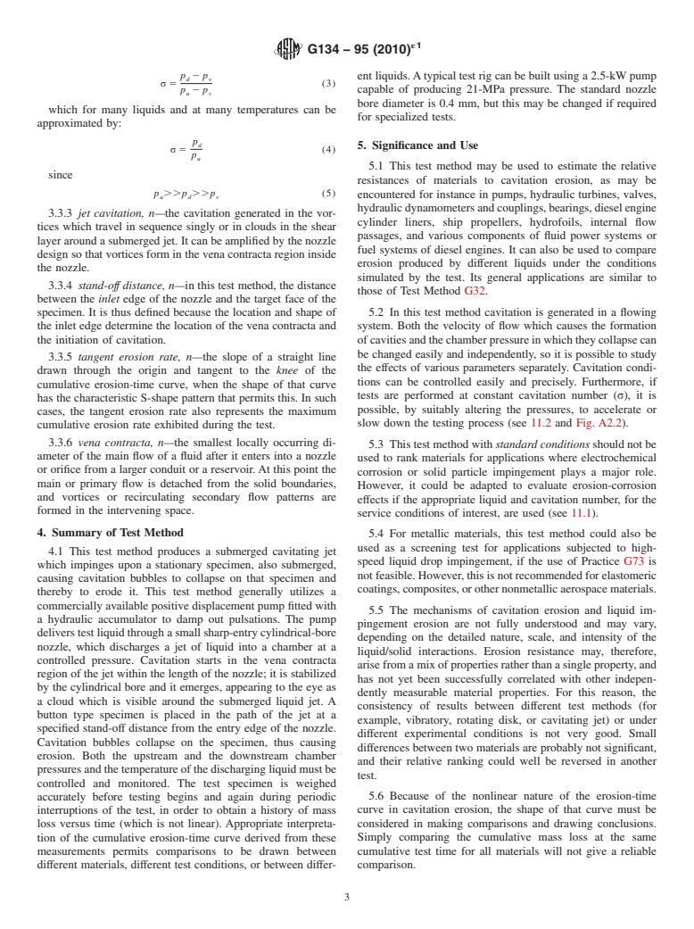 ASTM G134-95(2010)e1 - Standard Test Method for Erosion of Solid Materials by a Cavitating Liquid Jet