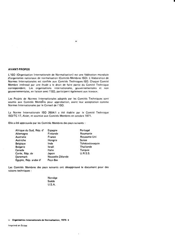 ISO 2604-1:1975 ISO 2604-1:1975 - Produits en acier pour appareils a pression -- Spécifications de qualité - Page 2 preview