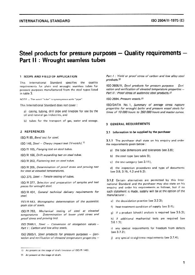 ISO 2604-2:1975 - Steel products for pressure purposes -- Quality requirements