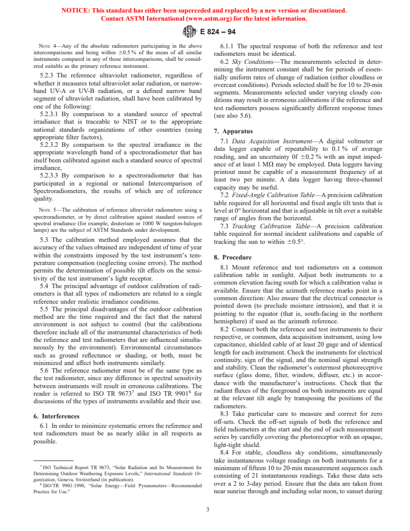 ASTM E824-94 - Standard Test Method for Transfer of Calibration From Reference to Field Radiometers