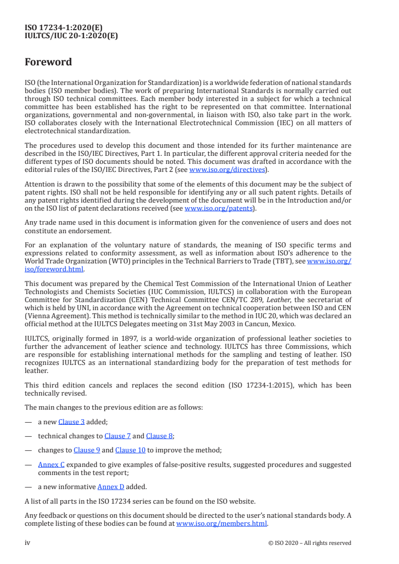 ISO 17234-1:2020 ISO 17234-1:2020 - Leather — Chemical tests for the determination of certain azo colourants in dyed leathers — Part 1: Determination of certain aromatic amines derived from azo colourants
Released:8/21/2020 - Page 4 preview