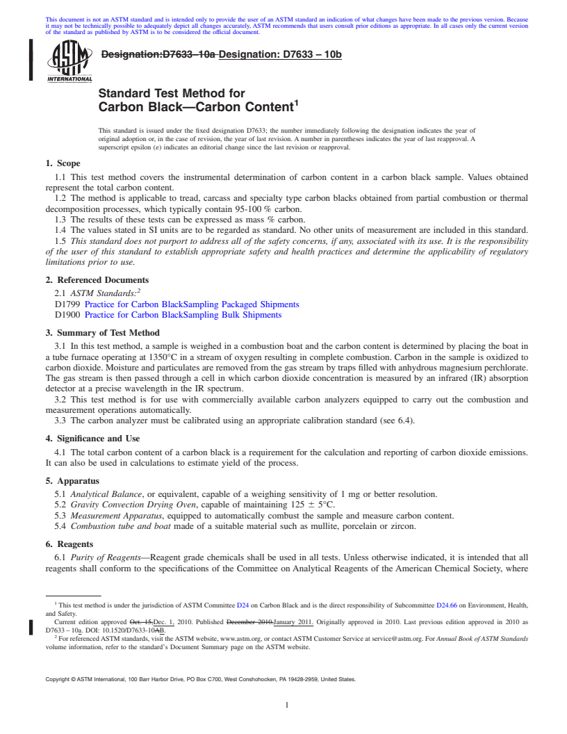 REDLINE ASTM D7633-10b - Standard Test Method for Carbon Black(em dash)Carbon Content