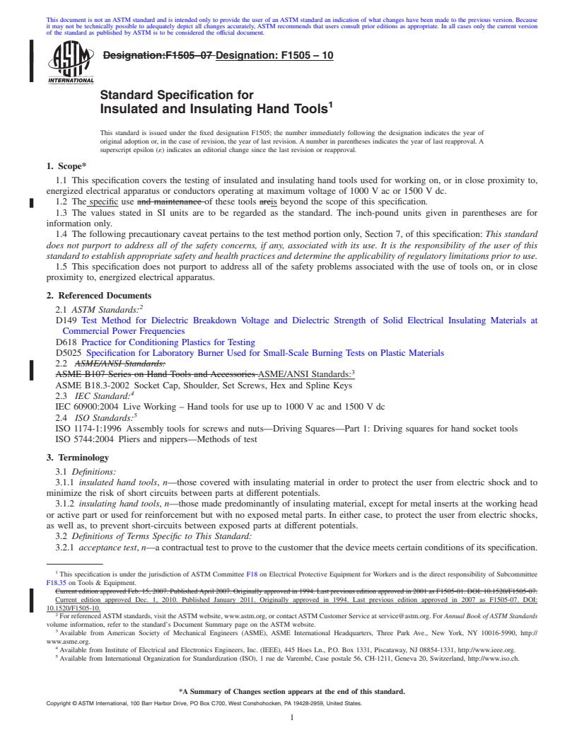 REDLINE ASTM F1505-10 - Standard Specification for Insulated and Insulating Hand Tools