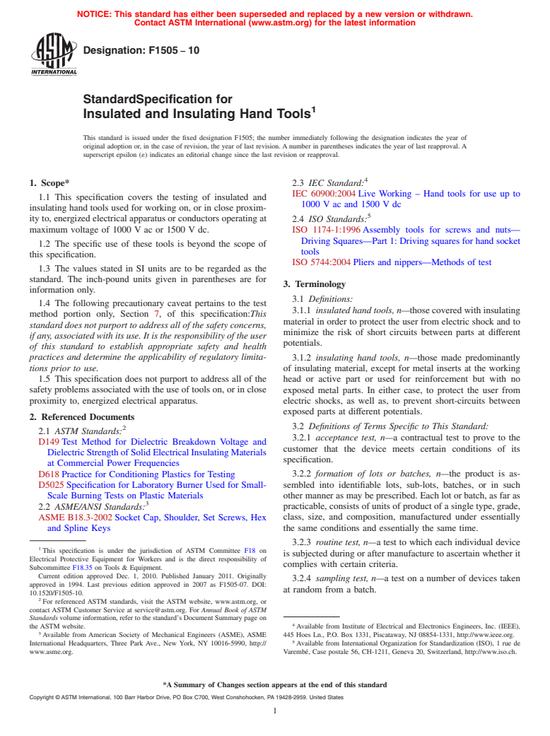 ASTM F1505-10 - Standard Specification for Insulated and Insulating Hand Tools