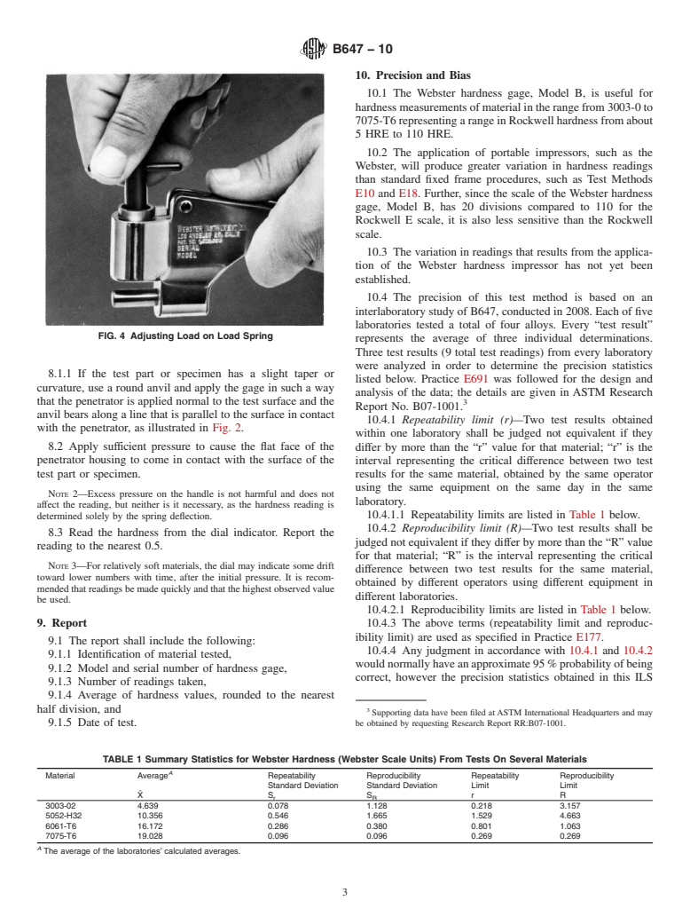 ASTM B647-10 - Standard Test Method for Indentation Hardness of Aluminum Alloys by Means of a Webster Hardness Gage