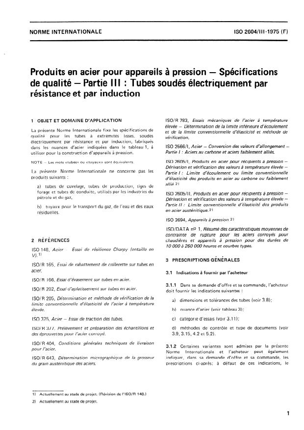 ISO 2604-3:1975 - Produits en acier pour appareils a pression -- Spécifications de qualité