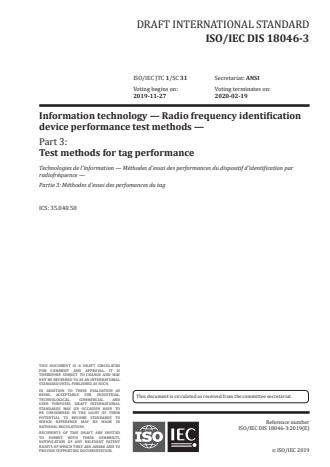 ISO/IEC FDIS 18046-3:Version 25-apr-2020 - Information technology -- Radio frequency identification device performance test methods