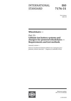 ISO 7176-31:2023 - Wheelchairs — Part 31: Lithium-ion battery systems and chargers for powered wheelchairs — Requirements and test methods
Released:12. 05. 2023 - Page 1 preview