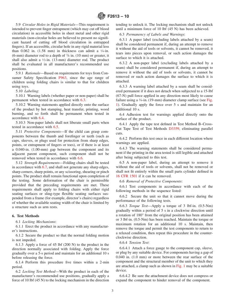 ASTM F2613-10 - Standard Consumer Safety Specification for Children's Folding Chairs