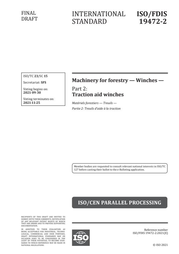 ISO/FDIS 19472-2 - Machinery for forestry -- Winches