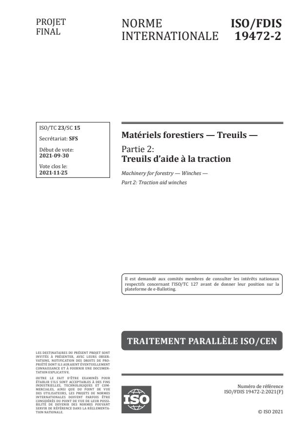 ISO/FDIS 19472-2 - Matériels forestiers -- Treuils