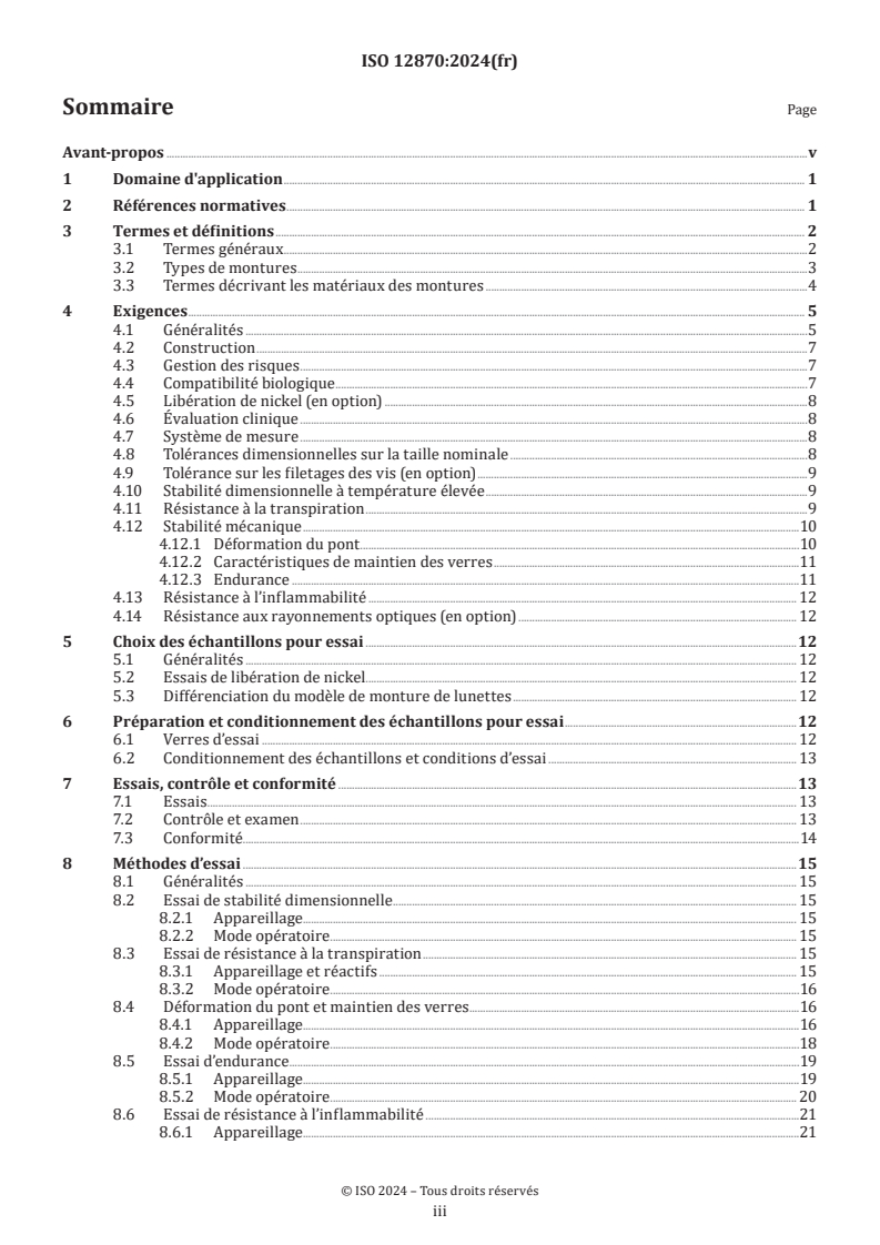 ISO 12870:2024 - Optique ophtalmique — Montures de lunettes — Exigences et méthodes d'essai
Released:11/20/2024