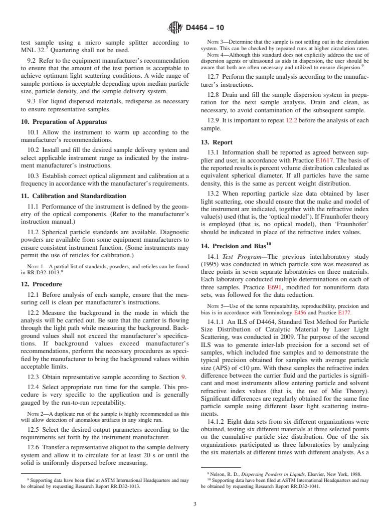 ASTM D4464-10 - Standard Test Method for Particle Size Distribution of Catalytic Material by Laser Light Scattering