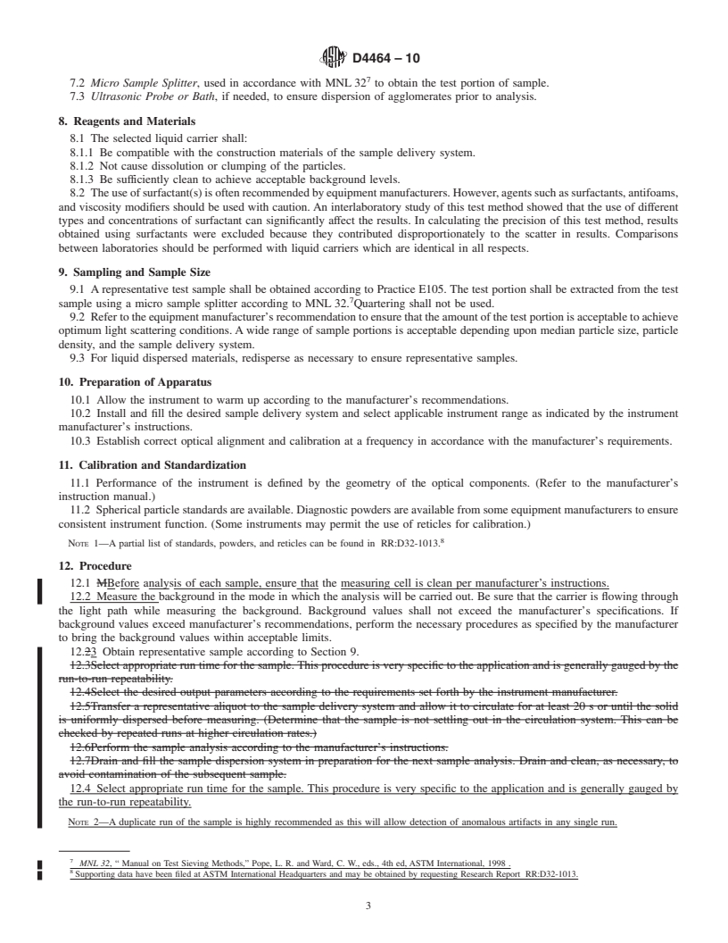 REDLINE ASTM D4464-10 - Standard Test Method for Particle Size Distribution of Catalytic Material by Laser Light Scattering