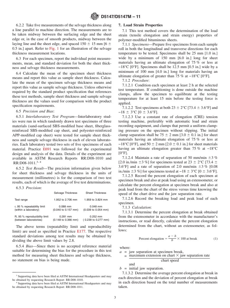 ASTM D5147/D5147M-11 - Standard Test Methods for Sampling and Testing Modified Bituminous Sheet Material