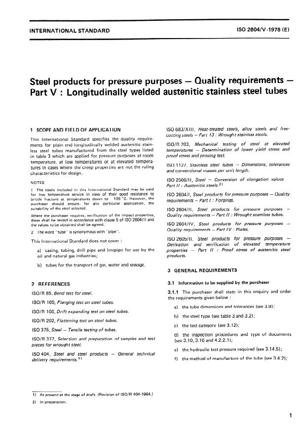 ISO 2604-5:1978 - Steel products for pressure purposes -- Quality requirements