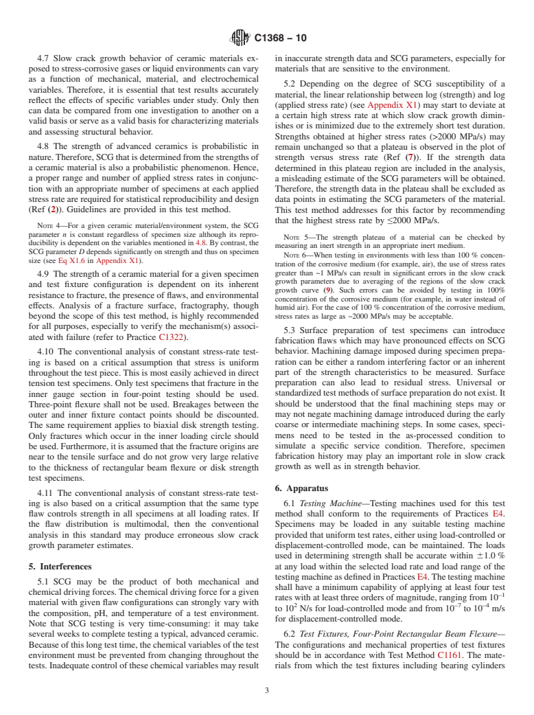 ASTM C1368-10 - Standard Test Method for Determination of Slow Crack Growth Parameters of Advanced Ceramics by Constant Stress-Rate Strength Testing at Ambient Temperature