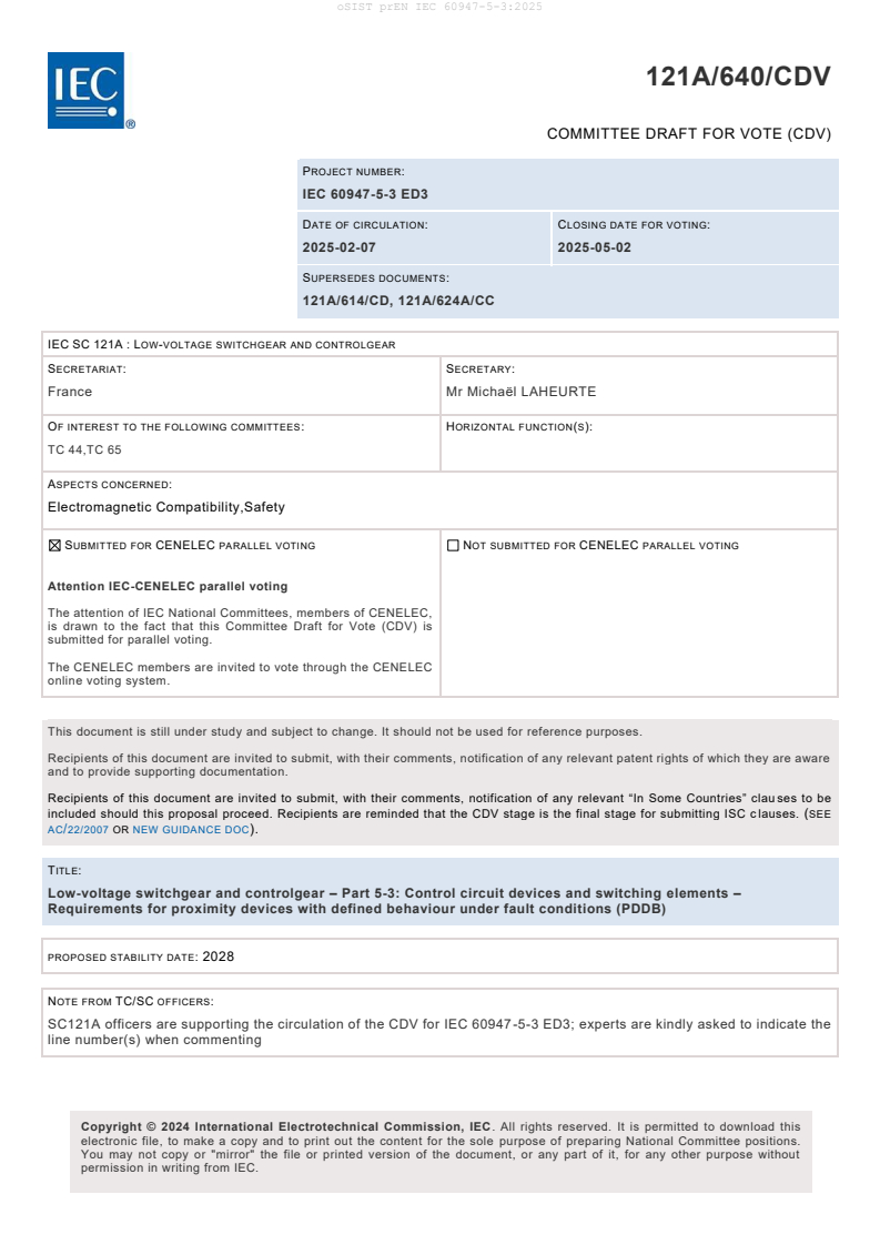 prEN IEC 60947-5-3:2025 - BARVE