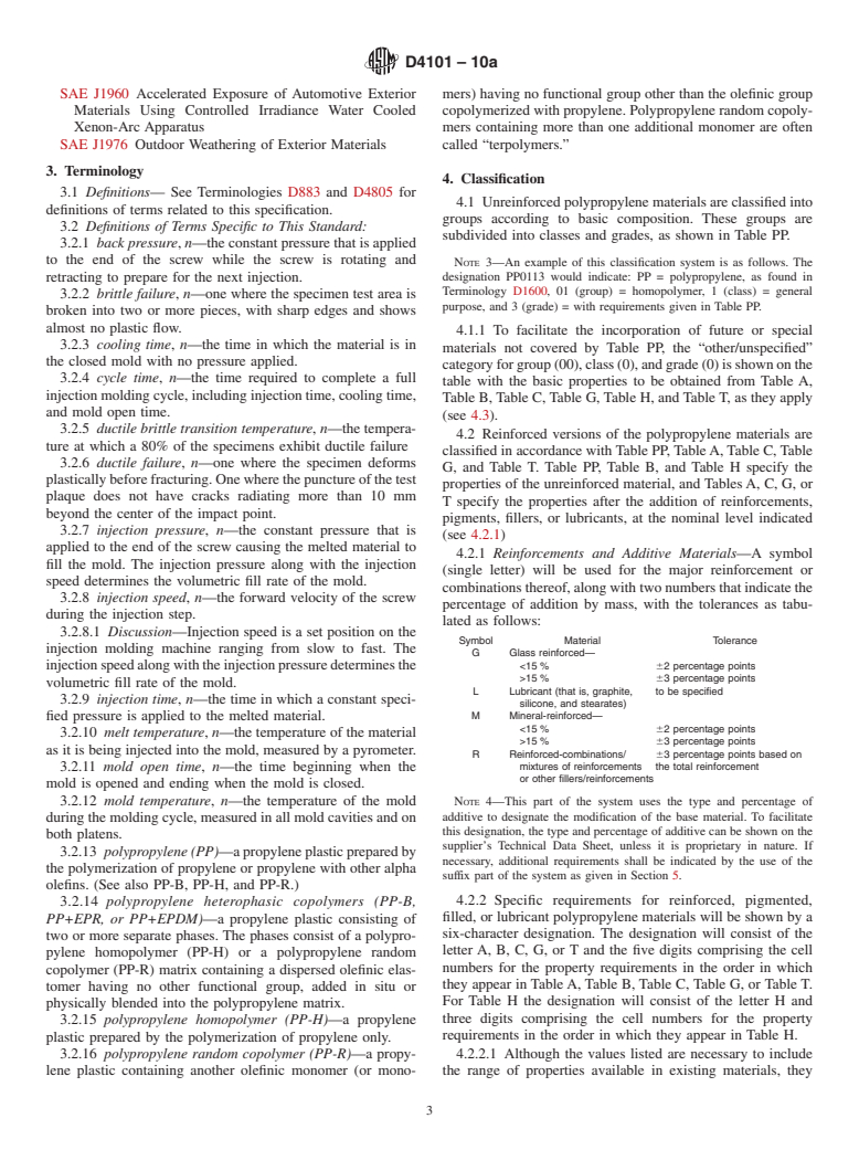 ASTM D4101-10a - Standard Specification for Polypropylene Injection and Extrusion Materials