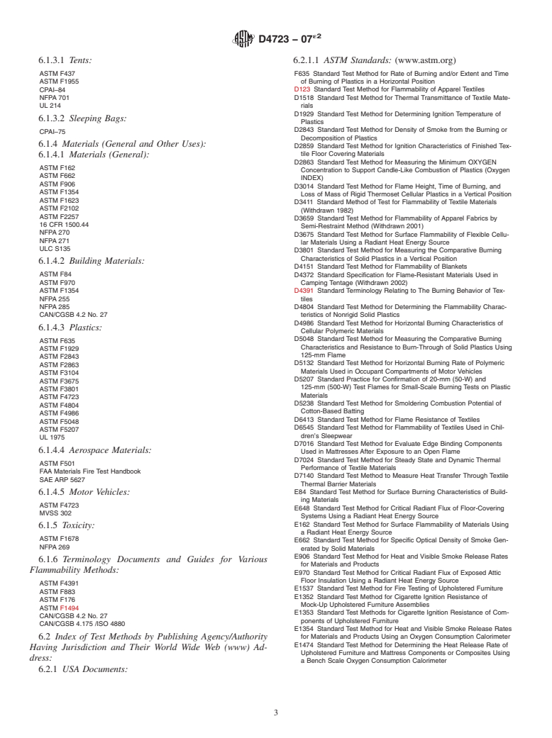 ASTM D4723-07e2 - Standard Classification Index of and Descriptions of Textile Flammability Test Methods (Withdrawn 2016)