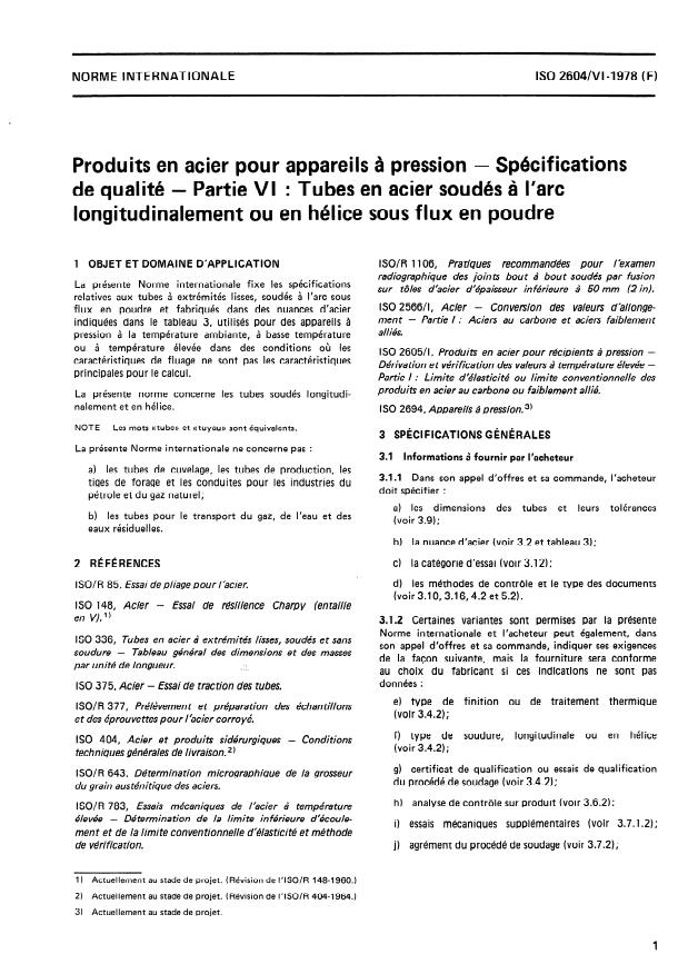 ISO 2604-6:1978 - Produits en acier pour appareils a pression -- Spécifications de qualité