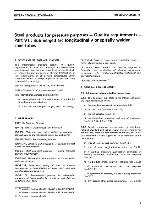 ISO 2604-6:1978 - Steel products for pressure purposes -- Quality requirements