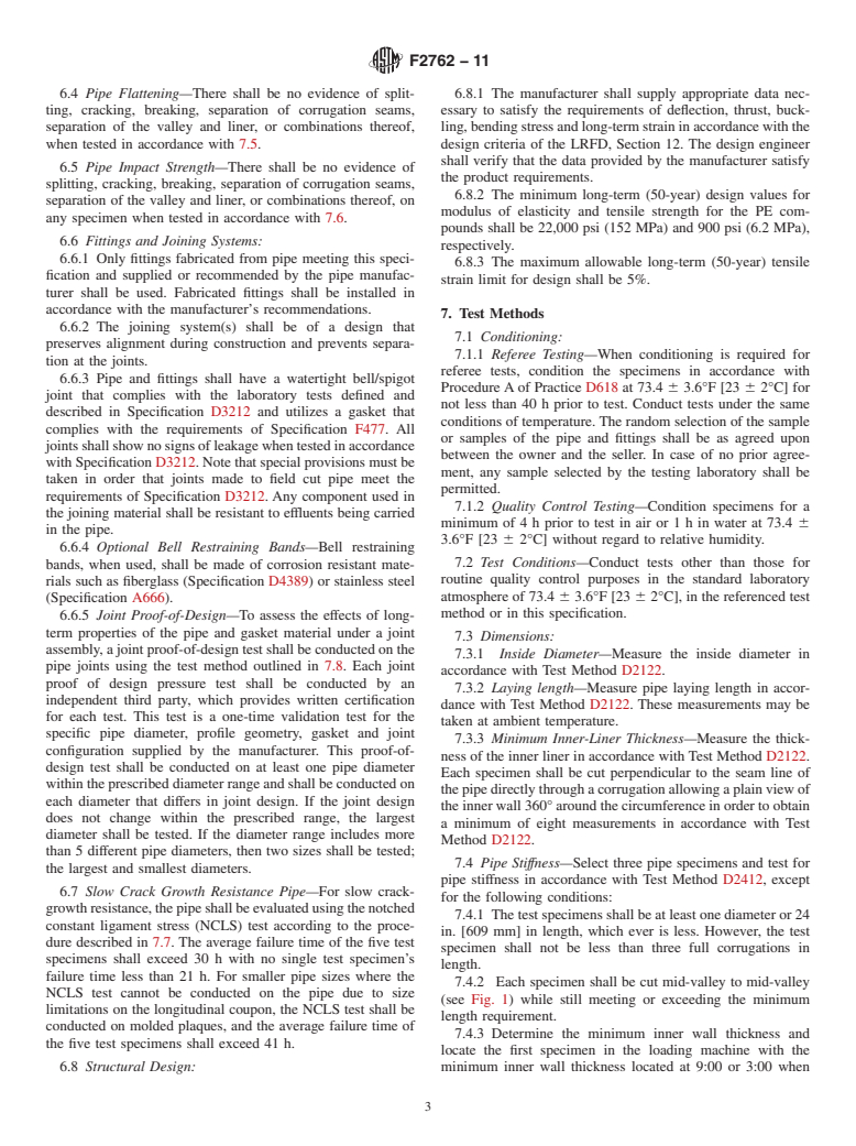 ASTM F2762-11 - Standard Specification for 12 to 30 in. [300 to 750 mm] Annular Corrugated Profile-Wall Polyethylene (PE) Pipe and Fittings for Sanitary Sewer Applications