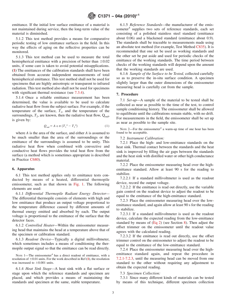 ASTM C1371-04a(2010)e1 - Standard Test Method for Determination of Emittance of Materials Near Room Temperature Using Portable Emissometers