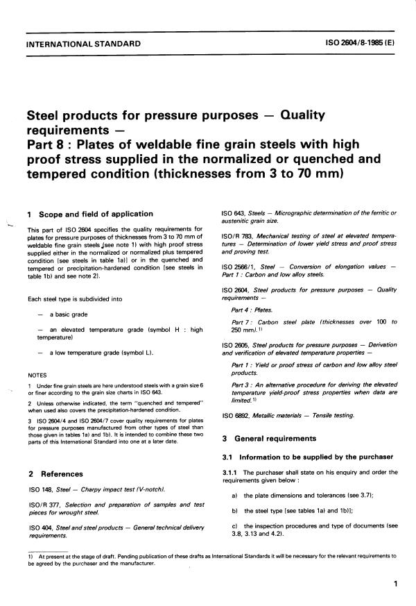 ISO 2604-8:1985 - Steel products for pressure purposes -- Quality requirements
