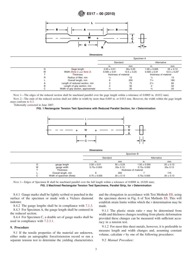 ASTM E517-00(2010) - Standard Test Method for Plastic Strain Ratio r for Sheet Metal