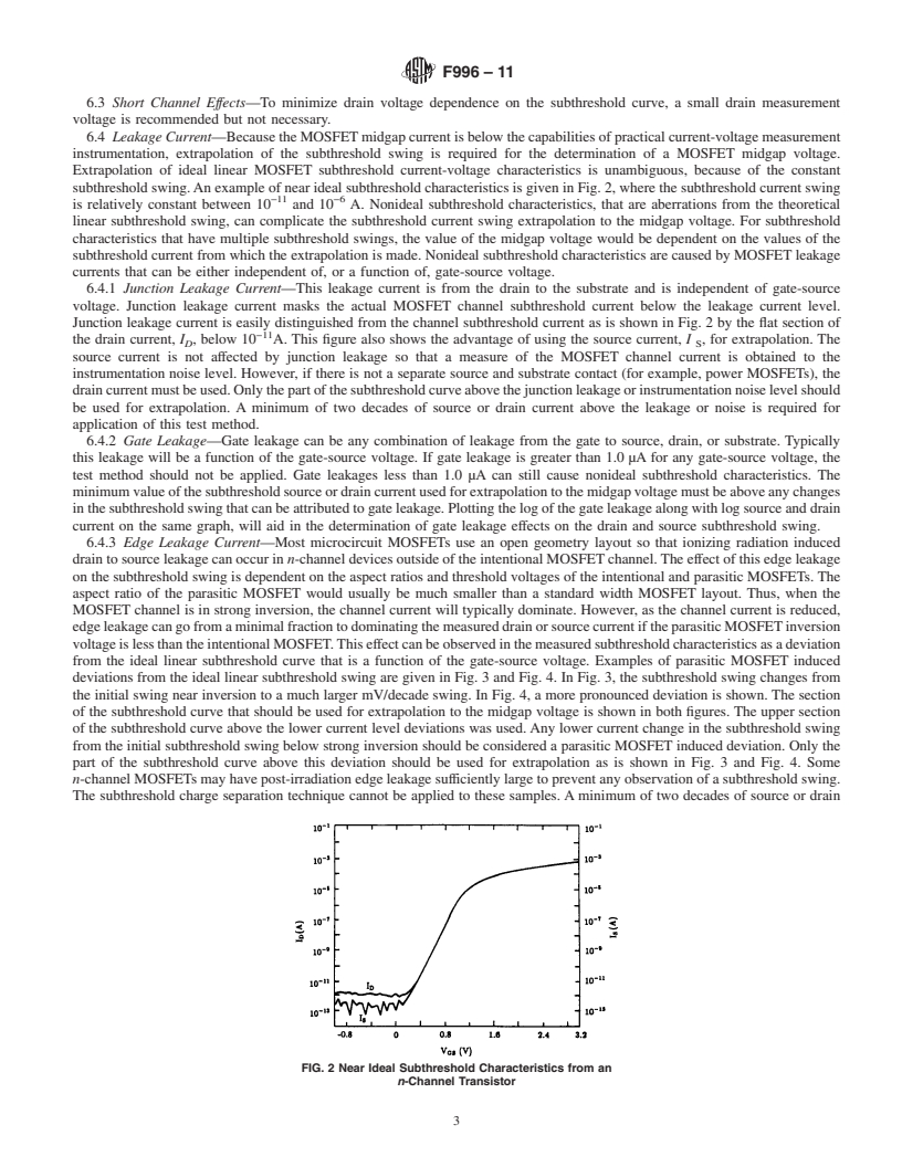 REDLINE ASTM F996-11 - Standard Test Method for Separating an Ionizing Radiation-Induced MOSFET Threshold Voltage Shift Into Components Due to Oxide Trapped Holes and Interface States Using the Subthreshold Current-Voltage Characteristics