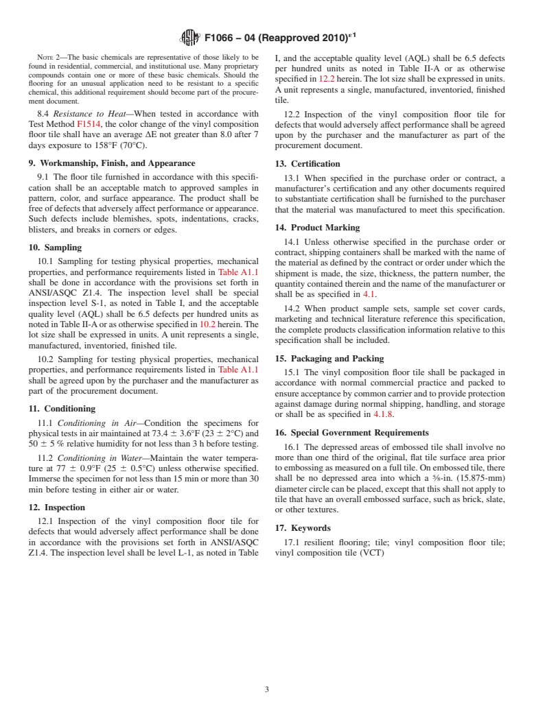 ASTM F1066-04(2010)e1 - Standard Specification for Vinyl Composition Floor Tile