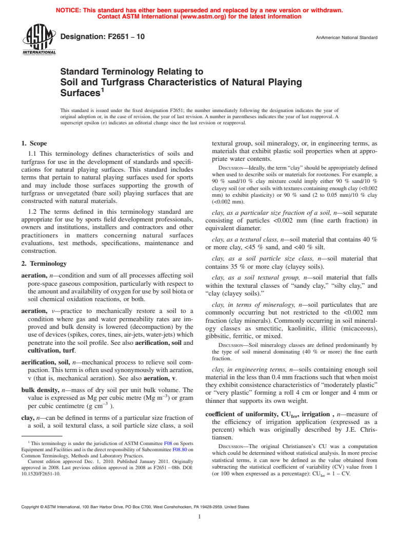 ASTM F2651-10 - Standard Terminology Relating to Soil and Turfgrass Characteristics of Natural Playing Surfaces