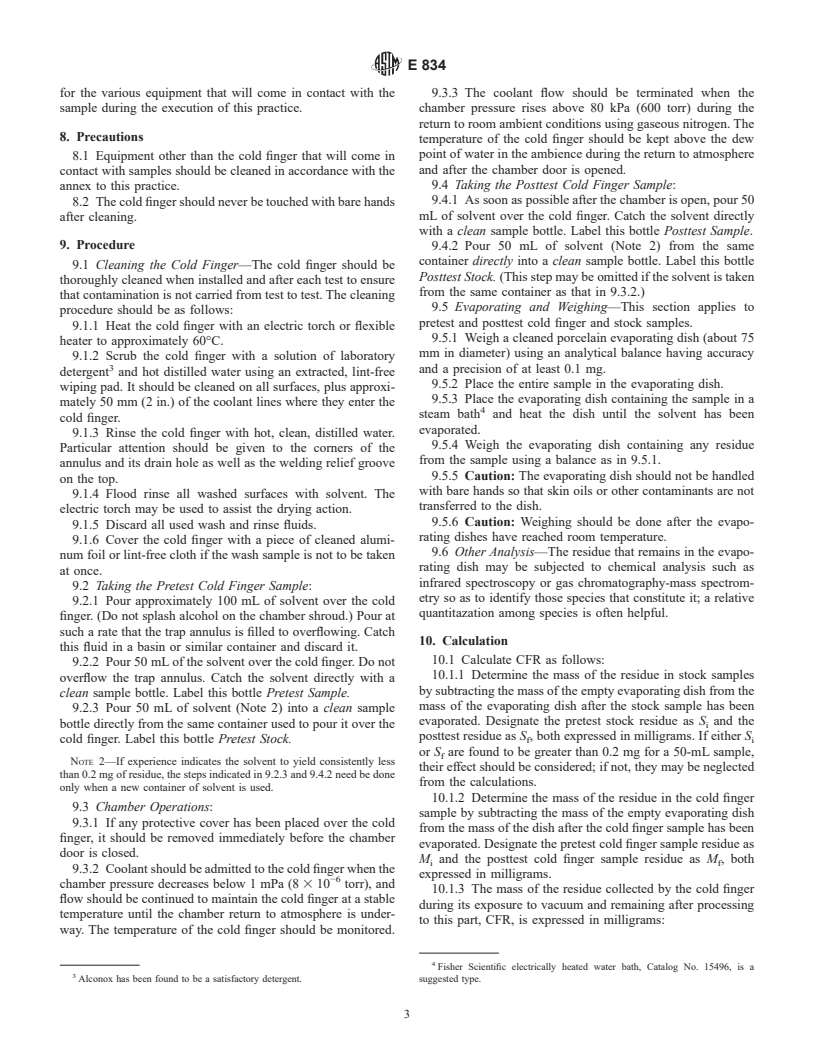 ASTM E834-81(1998) - Standard Practice for Determining Vacuum Chamber Gaseous Environment Using a Cold Finger